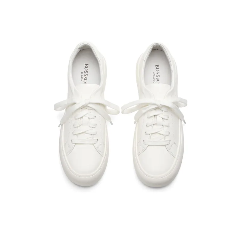 BOSSSUNWEN Low Top Skateboard Shoes Women's White-3