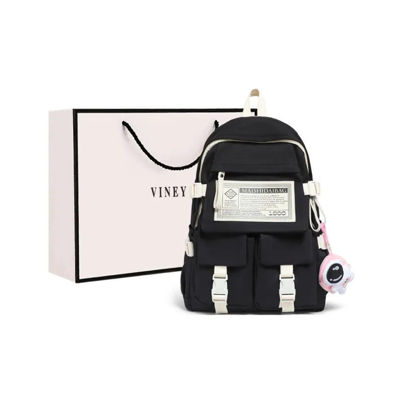 VINEY Nylon Fabric Backpack Laptop Bag Large Size Women's White-5