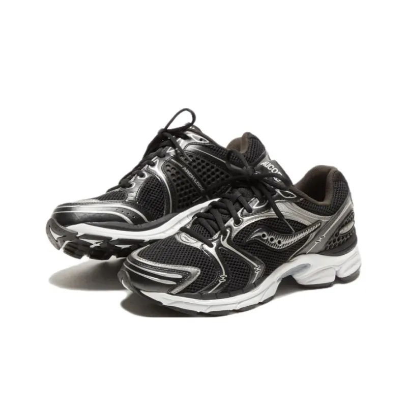 Saucony ProGrid Triumph 4 Anti Slip Wear Resistant Low Top Running Shoes Men's Black Silver-3