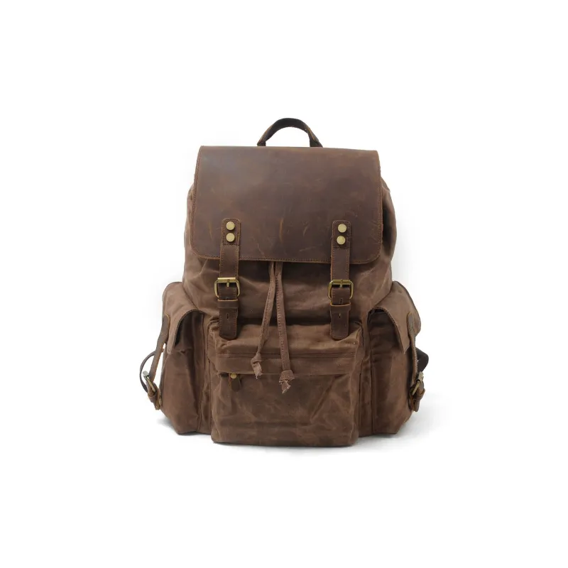 TTaG．baG Top Grain Cow Leather With Shellac Canvas Backpack Men's Black/Coffee/Gray/Army Green/Khaki-1