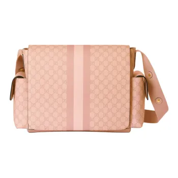 GUCCI Canvas With Leather Trim Shoulder Bag Crossbody Bag Medium Size Women's Pink Gray