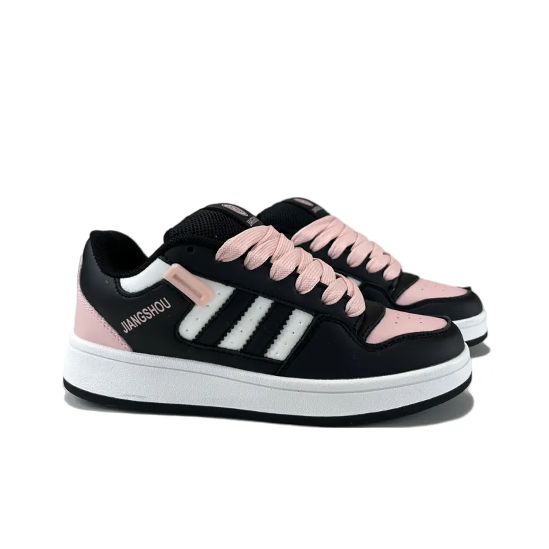 JIANGSHOU Wear resistant And Lightweight Low Top Skateboard Shoes Unisex Black Pink-2