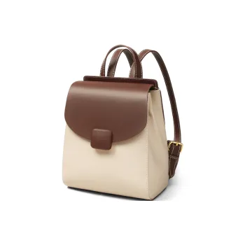 Kevin Cohen Cow Leather With Synthetic Leather Backpack Regular Women's White & Coffee