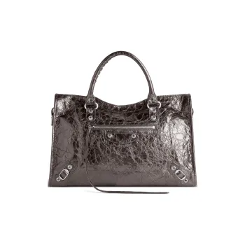 Balenciaga Lambskin One Shoulder Handbags Medium Size Women's Metal Gray