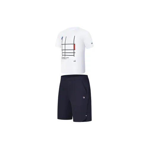 FILA Casual Sportswear Men Set Jade White Tops+Royal Blue Shorts