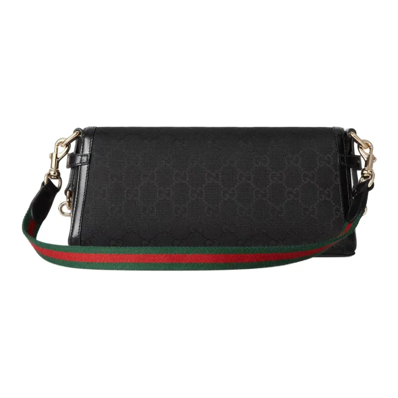 GUCCI Canvas With Leather Trim Crossbody Bag Shoulder Bag Women's Black-3