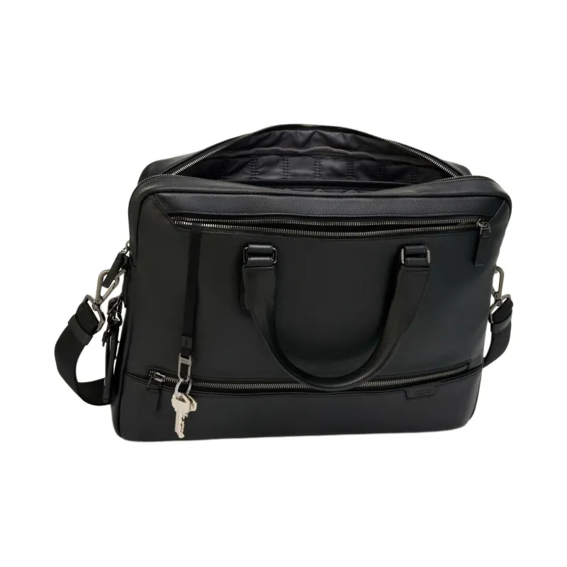 TUMI Leather Portable One Shoulder Crossbody Briefcases Men's Black-4