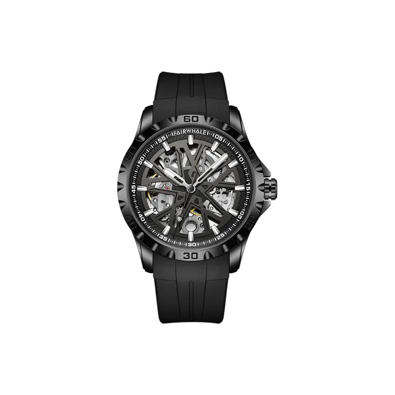 FAIRWHALE Mechanical Movement Silicone Strap Watch Men's Watches Black Dial-1