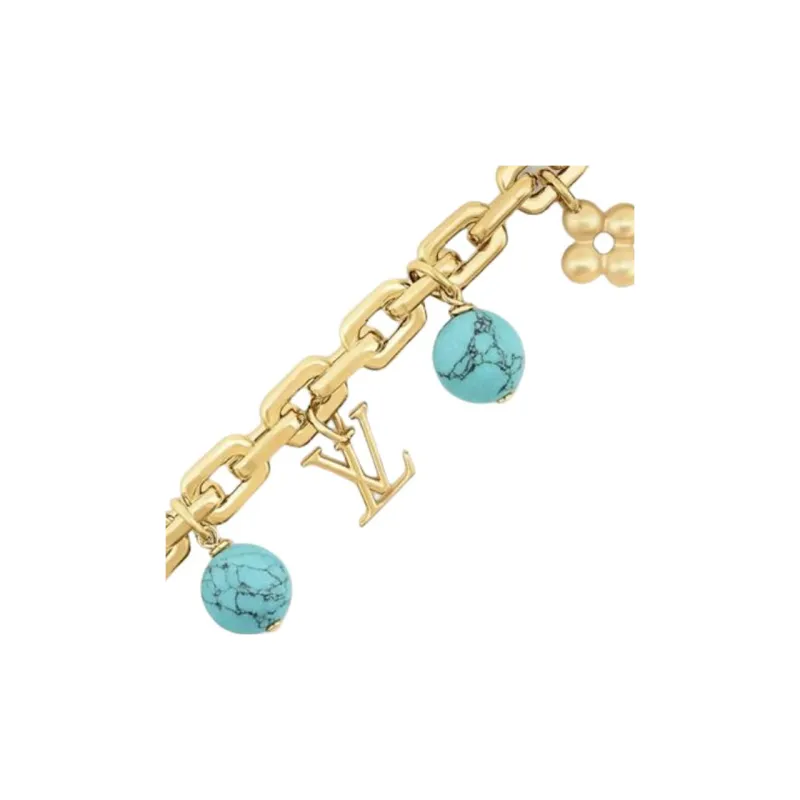 LOUIS VUITTON Turquoise Resin Pearl Bracelets Women's Gold-2