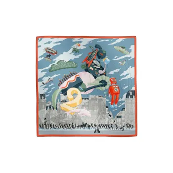 HERMES Silk Scarves Women's Gray/Blue/Orange