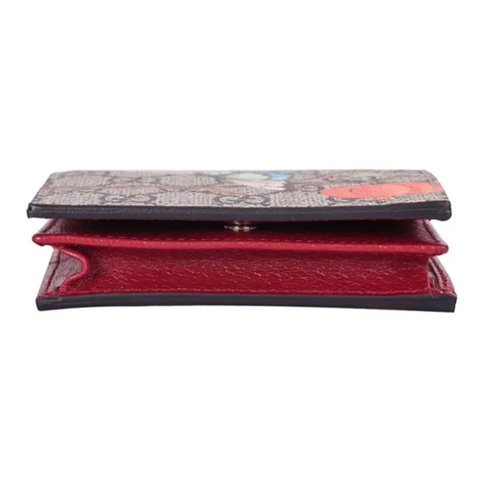 GUCCI Canvas With Leather Card Holder Wallet Small Size Women's Ebony/Red/Multicolor-3
