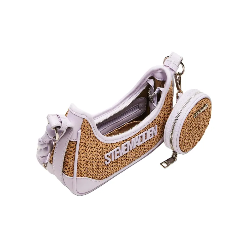 STEVE MADDEN Raffia Crossbody Bag Shoulder Bag Regular Women's Brown With Lavender Accents-3