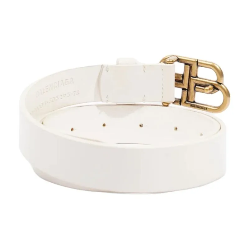 Balenciaga Logo Buckle Smooth Buckle Leather Belts Women's White 2.5CM-2