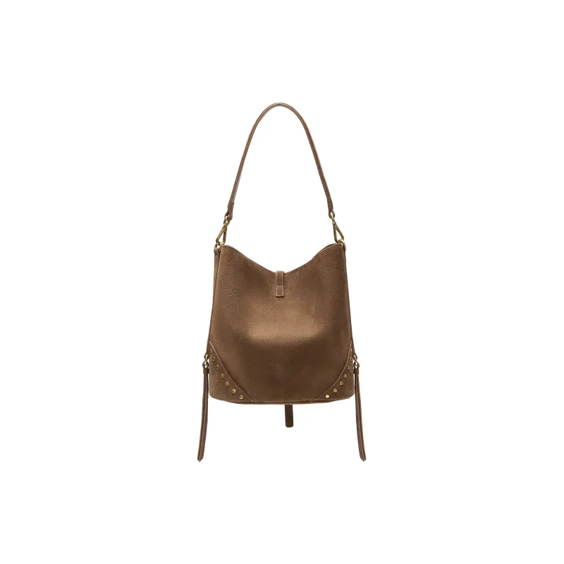 Staccato Split Cow Leather Shoulder Bag Medium Size Women's Dune Light Brown/Chicory Coffee-2