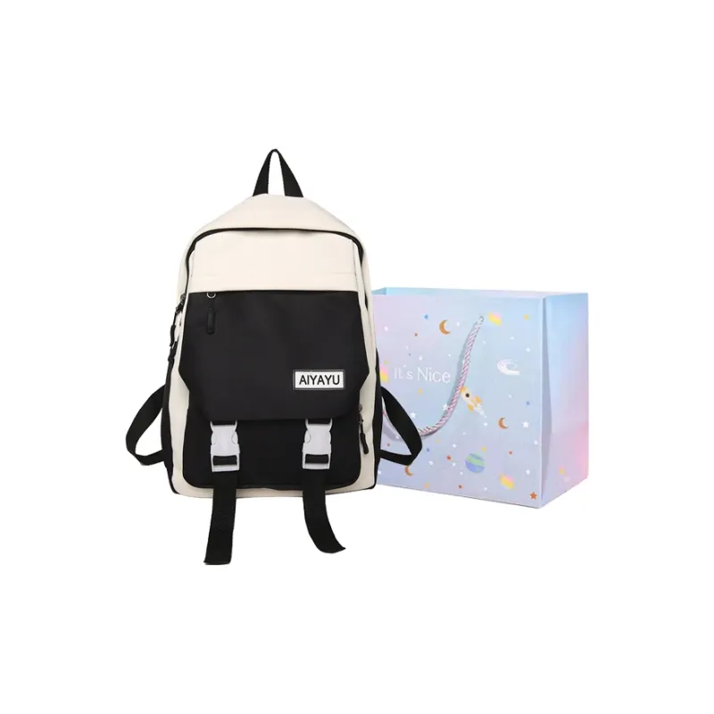 GOX Nylon Backpack Regular Women's Black/Pink/Light Purple/Light Yellow/Light Green-0