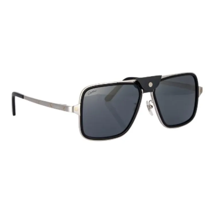CARTIER Plate Frame Aviator Sunglasses Men's Black-2