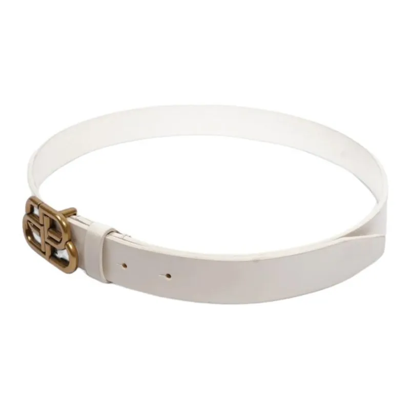 Balenciaga Logo Buckle Smooth Buckle Leather Belts Women's White 2.5CM-0