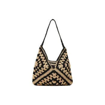 STEVE MADDEN Raffia Hobo Bag Straw Bag Crossbody Bag Shoulder Bag Women's Black