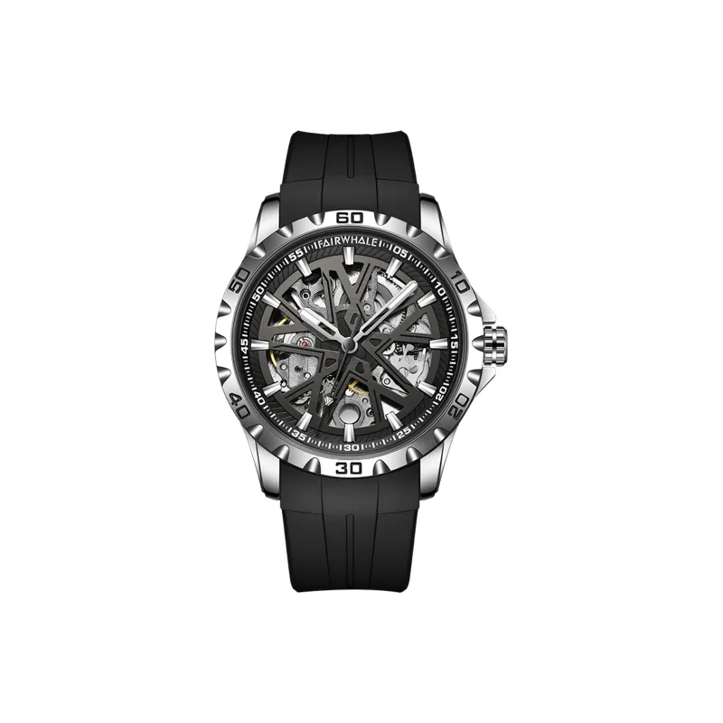 FAIRWHALE Mechanical Movement Silicone Strap Watch Men's Watches Black Dial-0
