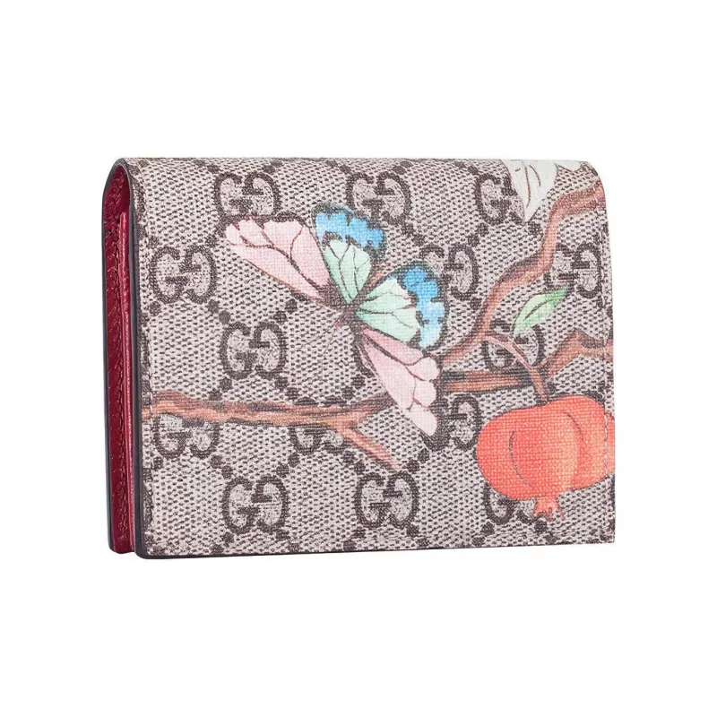 GUCCI Canvas With Leather Card Holder Wallet Small Size Women's Ebony/Red/Multicolor-2