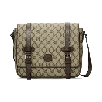 GUCCI Canvas With Leather Messenger Bag Shoulder Bag Crossbody Bag Unisex Ebony/Brown