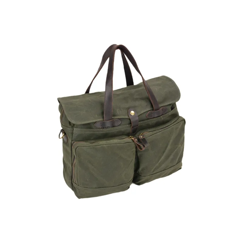 TTaG．baG Oil Wax Canvas With Thickened Top Grain Cow Leather Handbag Men's Black/Army Green-5