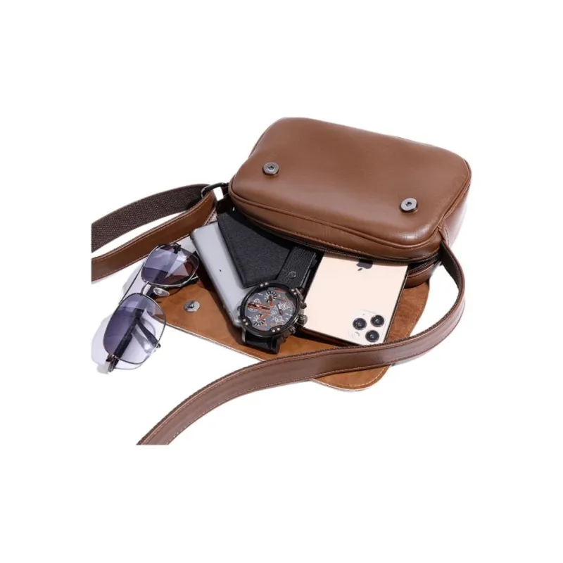 TTaG．baG Crazy Horse Leather Leather Shoulder Bag Crossbody Bag Regular Unisex Brown/Black-1