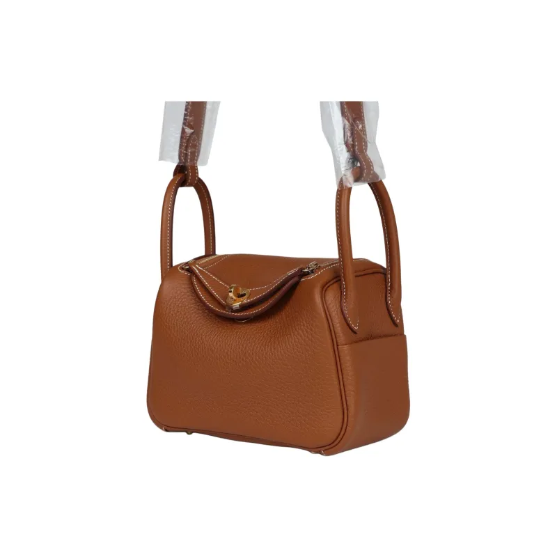 HERMES Lindy Clemence Leather Handbag, Shoulder Bag, Crossbody Bag Mini Women's 37 Gold Brown-3