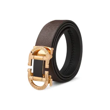 PISHUSHU Fashion High End Automatic Buckle Top Grain Cow Leather Leather Belts Men's Coffee Width  3.5cm