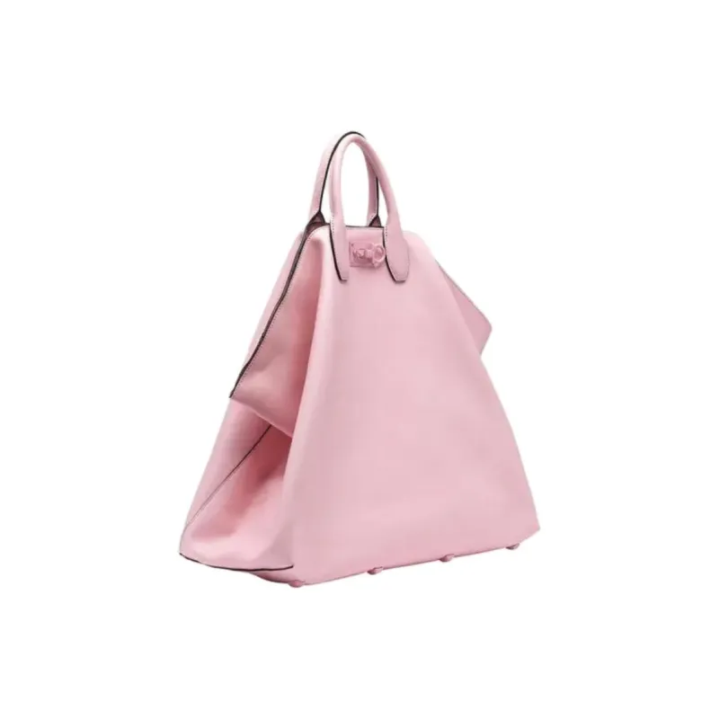 FERRAGAMO Studio Natural Grain Cow Leather Tote Bag, Shopping Bag, Handbag Women's Pink-1