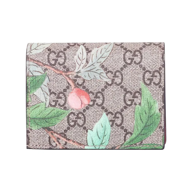 GUCCI Canvas With Leather Card Holder Wallet Small Size Women's Ebony/Red/Multicolor-1