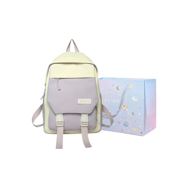 GOX Nylon Backpack Regular Women's Black/Pink/Light Purple/Light Yellow/Light Green-7