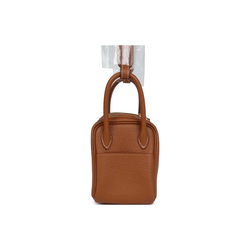 HERMES Lindy Clemence Leather Handbag, Shoulder Bag, Crossbody Bag Mini Women's 37 Gold Brown-4