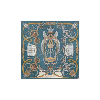 HERMES Silk Scarves Women's Asphalt Gray/White/Orange
