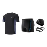 Black Blue Four-Piece Set (Swimsuit+Swimming Shorts+Swim Goggles+Swimming Cap)