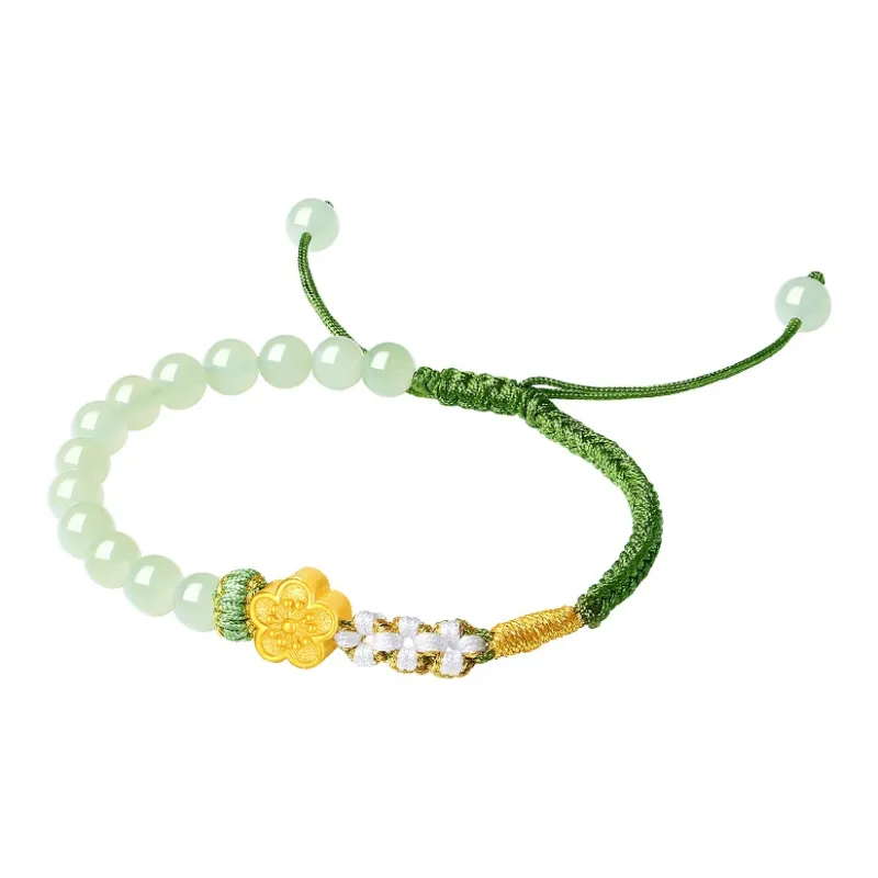 CHOW TAI SENG Hetian Jade Handmade Braided String Bracelet Women's Pale Greenish White Jade-2