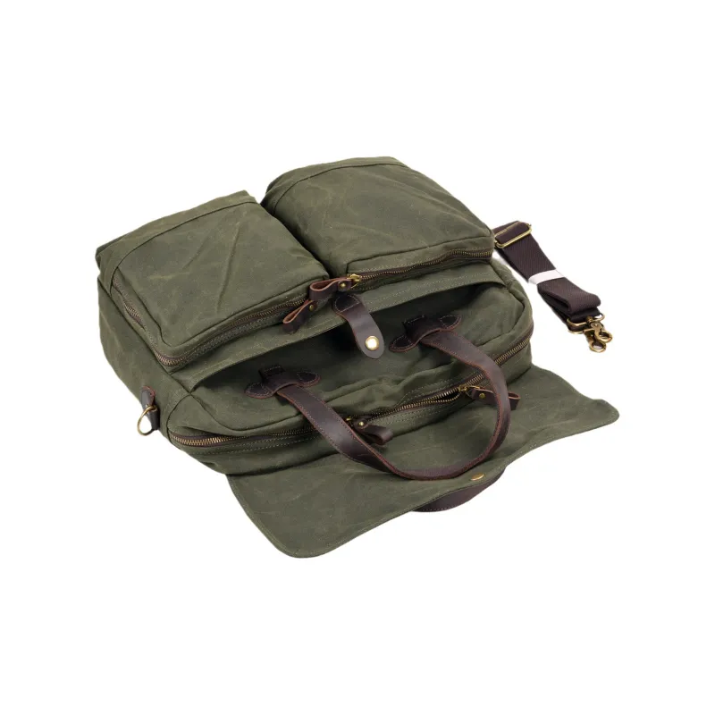 TTaG．baG Oil Wax Canvas With Thickened Top Grain Cow Leather Handbag Men's Black/Army Green-4