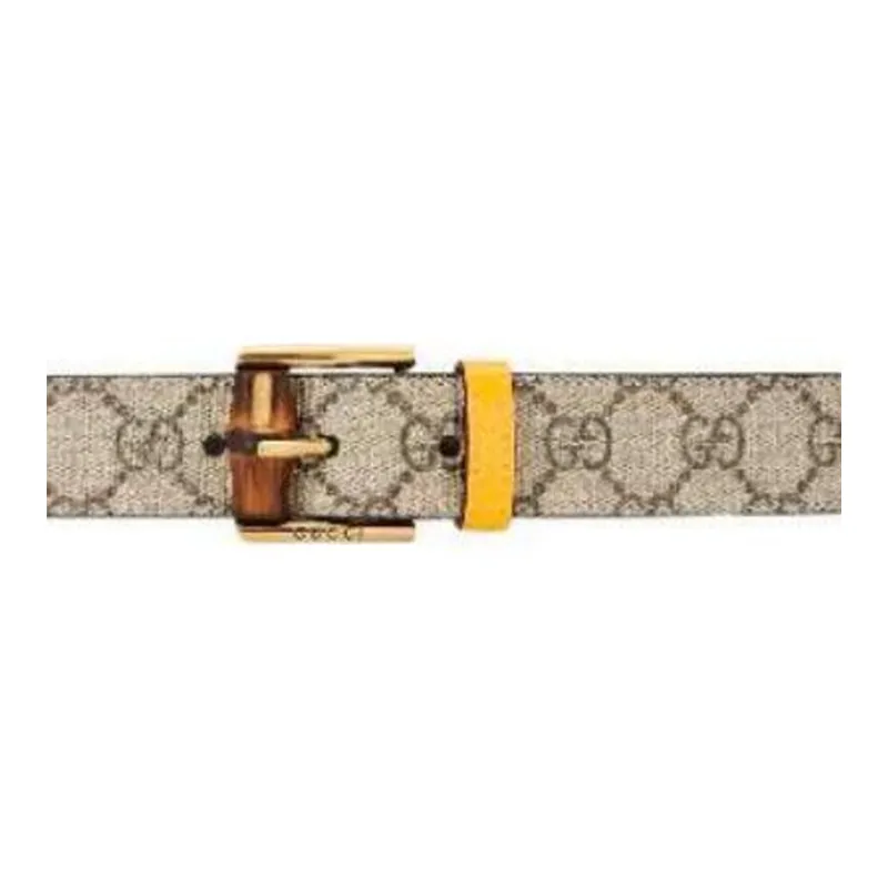 GUCCI Bamboo Ornament Lock Hardware Accessories Leather Belts Women's Beige Width: 3CM-2