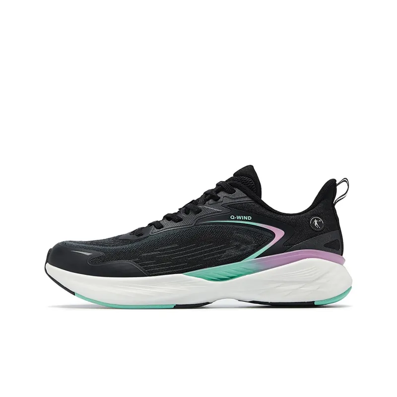 QIAODAN Anti-Slip Wear-Resistant Low-Top Casual Running Shoes Men's Black Green-0