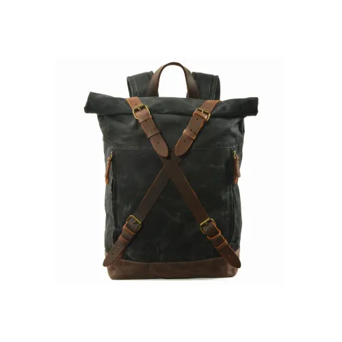 TTaG．baG Top Grain Cow Leather With Waterproof Oil Wax Canvas Backpack Men's Black/Coffee/Jasper