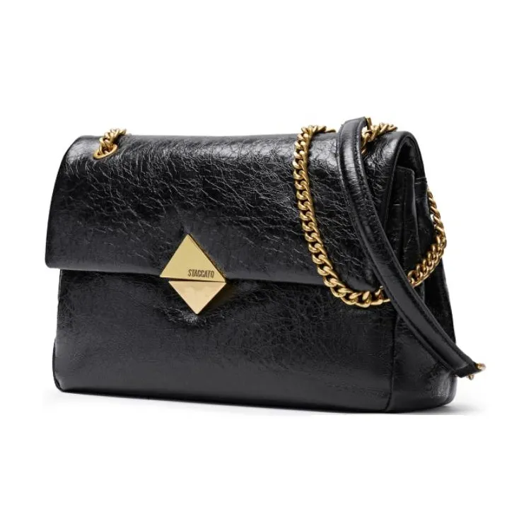 Staccato Cow Leather Crossbody Bag Women's Rubber Strap Black/Post Apocalyptic Gray-1