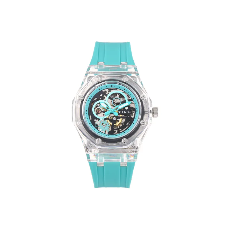 TINE Automatic Mechanical Movement Rubber Strap Watch Unisex White Dial-6