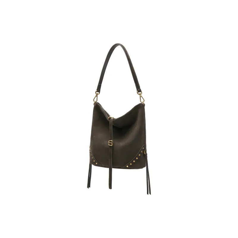 Staccato Split Cow Leather Shoulder Bag Medium Size Women's Dune Light Brown/Chicory Coffee-5