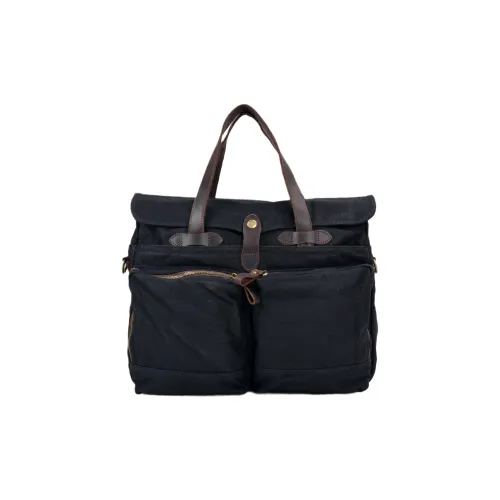 TTaG．baG Oil Wax Canvas With Thickened Top Grain Cow Leather Shoulder Bag Men's Black/Army Green