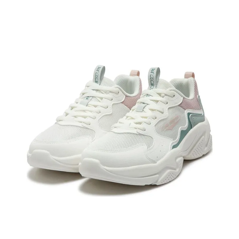 361° Anti Slip Wear Resistant Low Top Casual Shoes Women's White Green-2