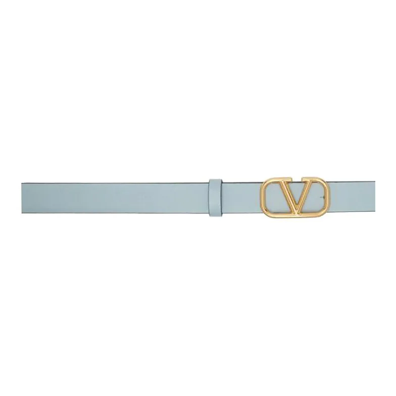 Valentino Solid Color Design Calfskin Leather Belts Women's Blue Width: 2CM-2