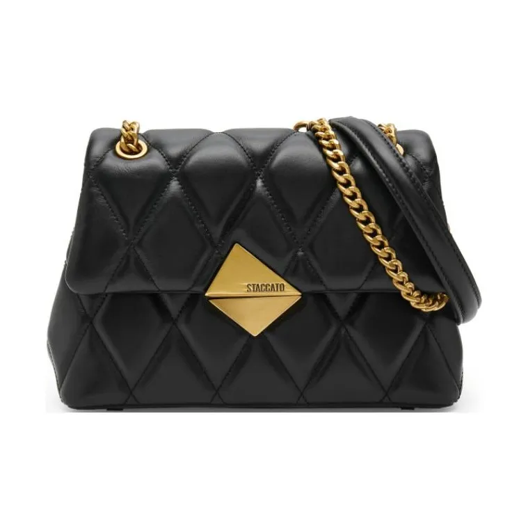 Staccato Cow Leather Shoulder Bag, Crossbody Bag Small Size Women's Elegant Black-0