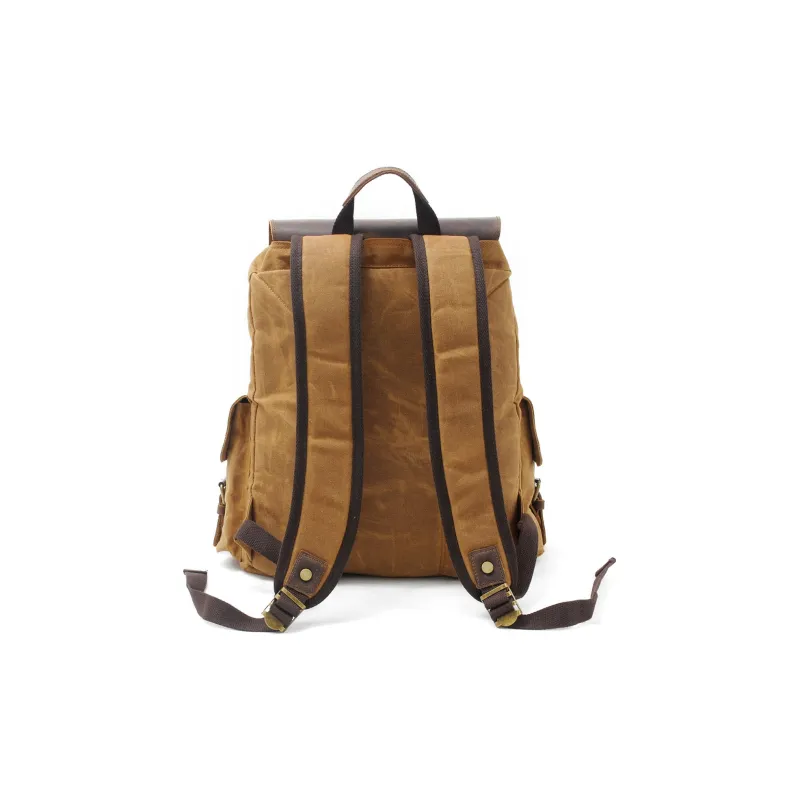 TTaG．baG Top Grain Cow Leather With Shellac Canvas Backpack Men's Black/Coffee/Gray/Army Green/Khaki-5
