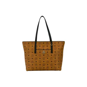 MCM Coated Canvas With Leather Tote Bag, Shopping Bag, Handbag, Shoulder Bag Medium Size Women's Brown