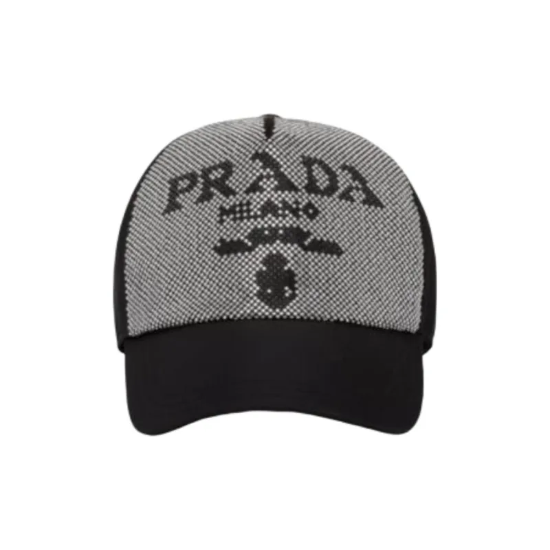 PRADA Recycled Nylon Baseball Caps Unisex Black-0